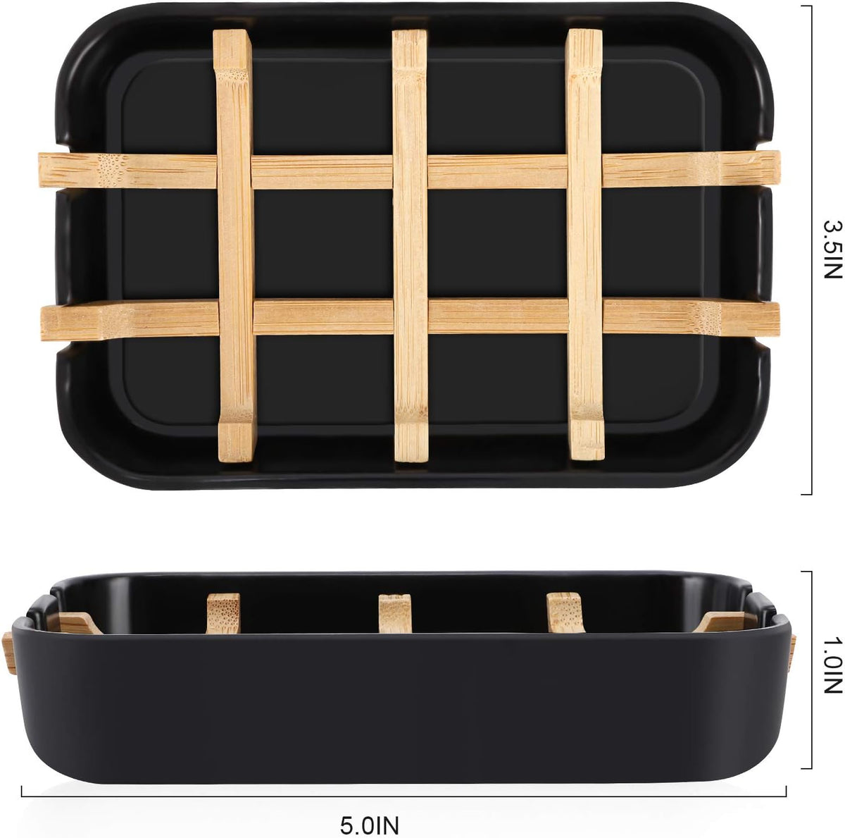 Bamboo Wooden Soap Dishes for Shower with Drainage for Bathroom Bar Soap Holder Soap Holder Sink Deck Bathtub Shower Tray (One Pieces Black)