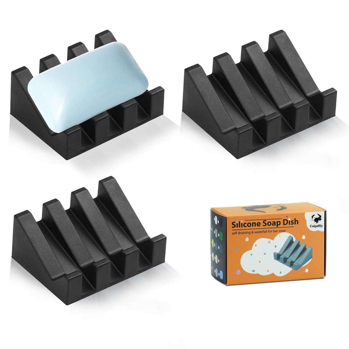 Self Draining Soap Dish Holder,Silicone Soap Dish,for Bathroom,Kitchen, Sponges，Can Extend Soap Life，Keep Soap Bars Dry and Easy Cleaning (Black,1-Pack)