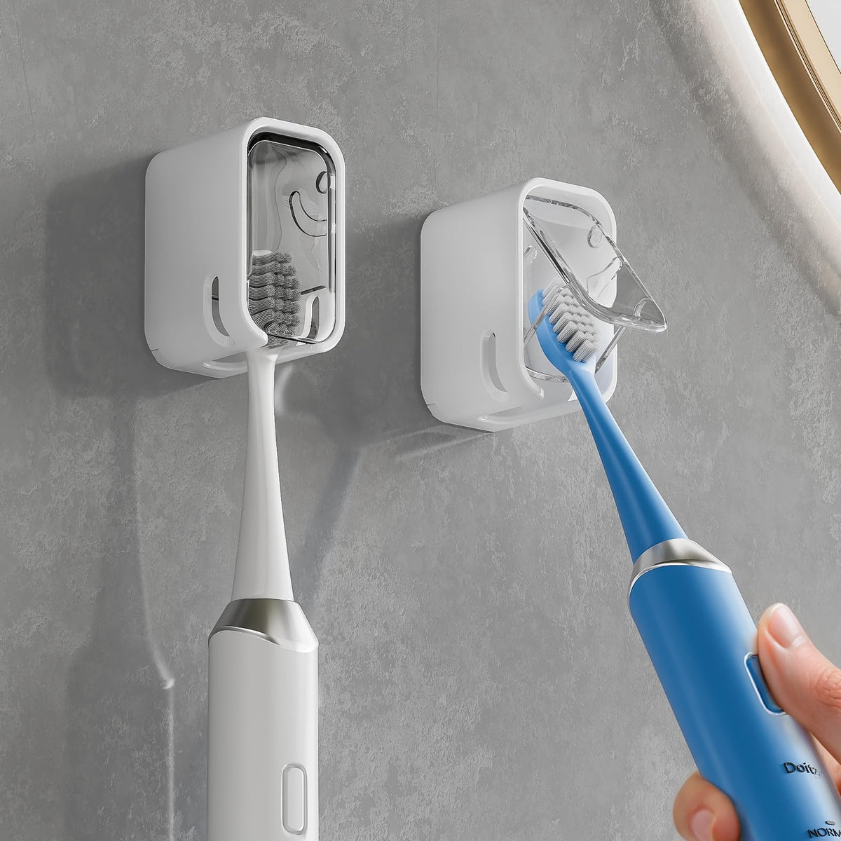 MOPMS Single Slot Toothbrush Holders Wall Mounted with Cover for Bathrooms