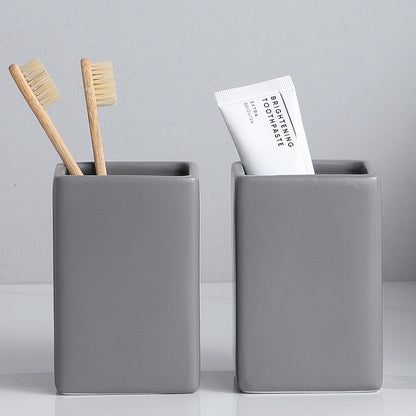 Ceramic Black Square Toothbrush Holder for Bathrooms - 1 Cup Square Toothbrush Toothpaste Holders, Bathroom Tumbler Cup Reusable Toothbrush Mouthwash Cup, Bathroom Counter Organizer.