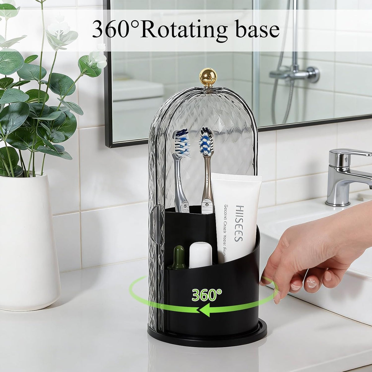 Toothbrush Holder with Cover for Bathroom Countertop, Organizer, Black