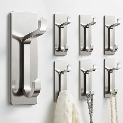 pickpiff 13LB Strong Stick-on Hooks for Coat & Towel, Brushed Nickel 4 Pack