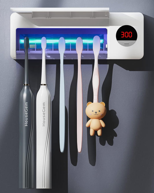 Toothbrush Holder for Bathroom Wall Mounted, Rechargeable - White