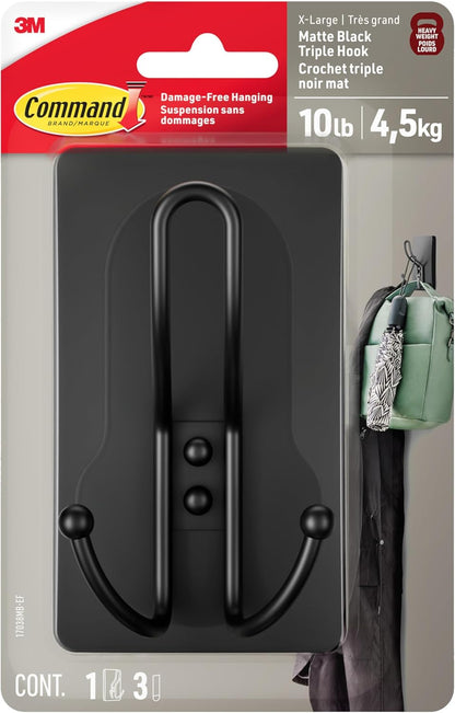 Command X-Large Black Triple Hooks, 1 Hook, 3 Strips