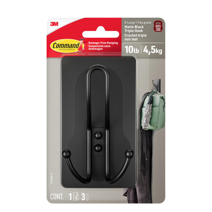 Command X-Large Black Triple Hooks, 1 Hook, 3 Strips