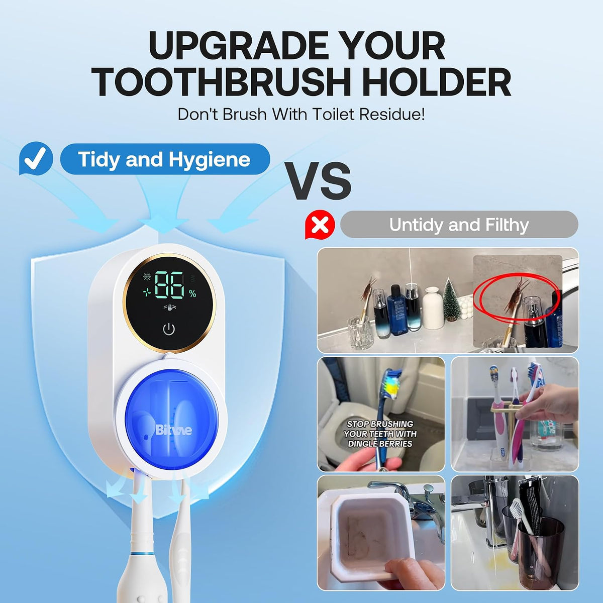 Bitvae Upgraded Tooth Brush Holder for Bathroom 2.0 Infrared Sensing