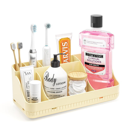 Bathroom Counter Organizer and Storage, 7 Slots Detachable Toothbrush Holders for Bathrooms, Anti-Slip Electric Toothbrush and Toothpaste Holder Countertop Vanity Organizer Accessories for Adults Kids
