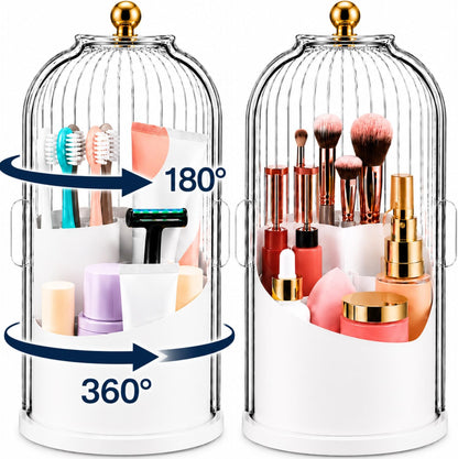 Rotating Toothbrush Holder with Cover, Storage for Bathroom, Dustproof Toothbrush Holder with Sliding Lid Electric Tooth Brush and Makeup Brush Organizer for Vanity, Dustproof with Cover