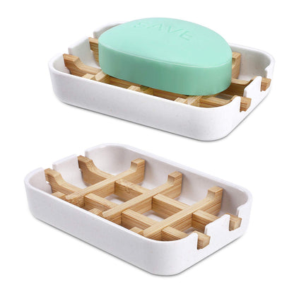Bamboo Wooden Soap Dishes for Shower with Drainage for Bathroom Bar Soap Holder Soap Holder Sink Deck Bathtub Shower Tray (One Pieces Black)