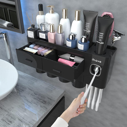 iHave Toothbrush Holders Wall Mounted with Toothpaste Dispenser & 2 Cups