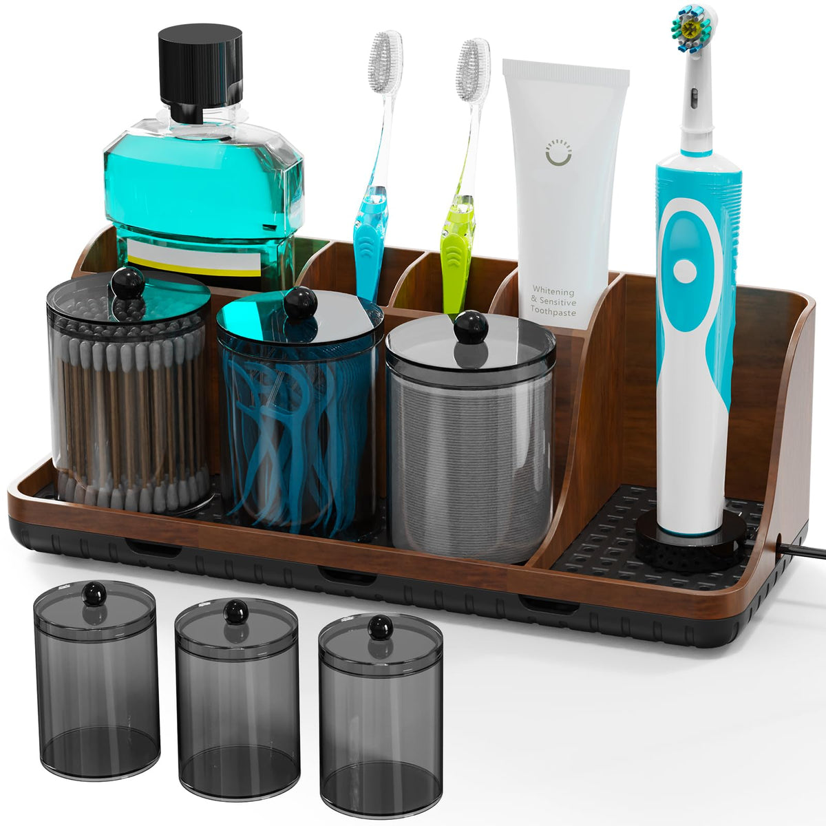 Bathroom Counter Organizers and Storage with 3 PCS Qtip Holder (White)