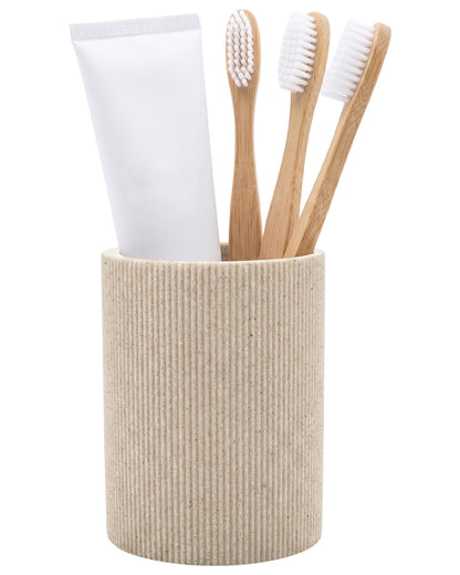 Small Sand Beige Toothbrush Holder for Bathroom Countertop, 7oz