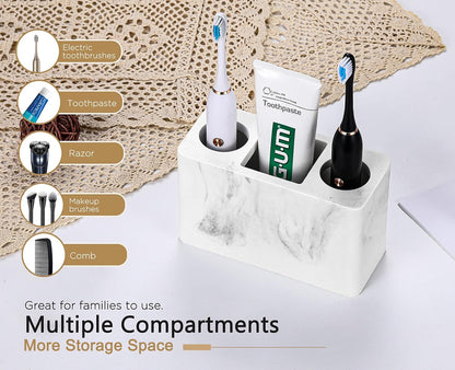 Luxspire Toothbrush Holder, Resin, 3 Slots, Gravel White