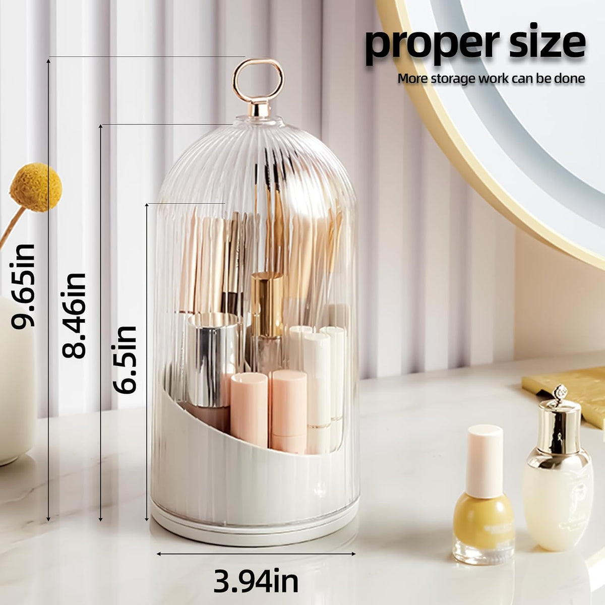 Rotate Toothbrush Holder with Cover, Transparent PC Cosmetic Makeup Organizer, Countertop Vanity Storage Caddy, Dustproof Enclosed Box for Toothbrush, Toothpaste & Toiletries