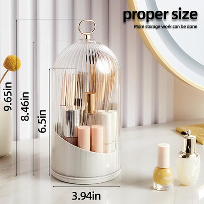 Rotate Toothbrush Holder with Cover, Transparent PC Cosmetic Makeup Organizer, Countertop Vanity Storage Caddy, Dustproof Enclosed Box for Toothbrush, Toothpaste & Toiletries