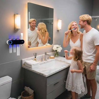 iHave UV Toothbrush Sanitizer Holder Wall Mount Toothpaste Dispenser, 3-Cup