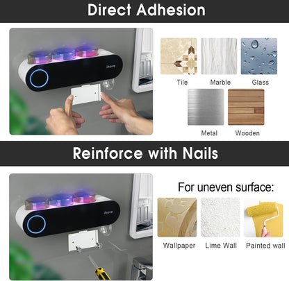 iHave UV Toothbrush Sanitizer Holder Wall Mount Toothpaste Dispenser, 3-Cup