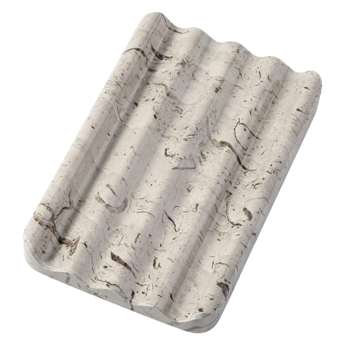 Koville Natural Marble Soap Dish for Shower, Stone Soap Tray for Bathroom, Bar Soap Holder for Sink, Stripe Grooves Saver Stone Dish Tray Keep Bars Dry Easy Clean(Palissandro Classico)