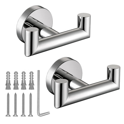 Towel Hooks for Bathrooms,Towel Hook for Kitchen Bathroom,SUS304 Stainless Steel Coat Hook,Heavy Duty Double Holder Robe Hooks for Hanging Towels,Coats,Sponges,Clothes,Wall Mount,Brushed Nickel,2 Pack