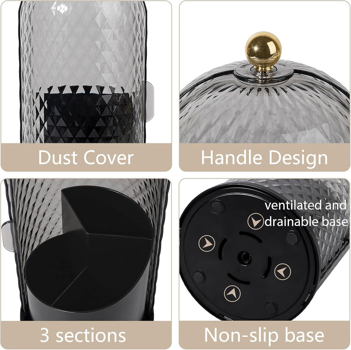 Toothbrush Holder with Cover for Bathroom Countertop, Organizer, Black
