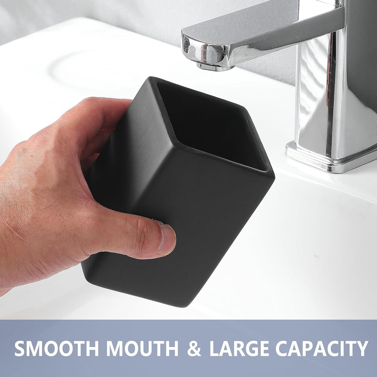 Ceramic Black Square Toothbrush Holder for Bathrooms - 1 Cup Square Toothbrush Toothpaste Holders, Bathroom Tumbler Cup Reusable Toothbrush Mouthwash Cup, Bathroom Counter Organizer.