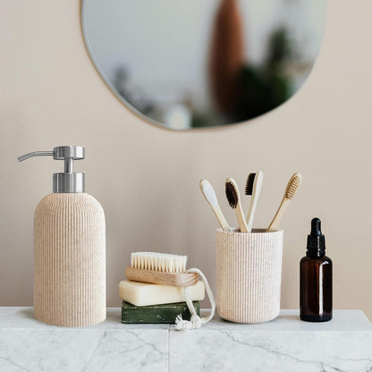 Small Sand Beige Toothbrush Holder for Bathroom Countertop, 7oz