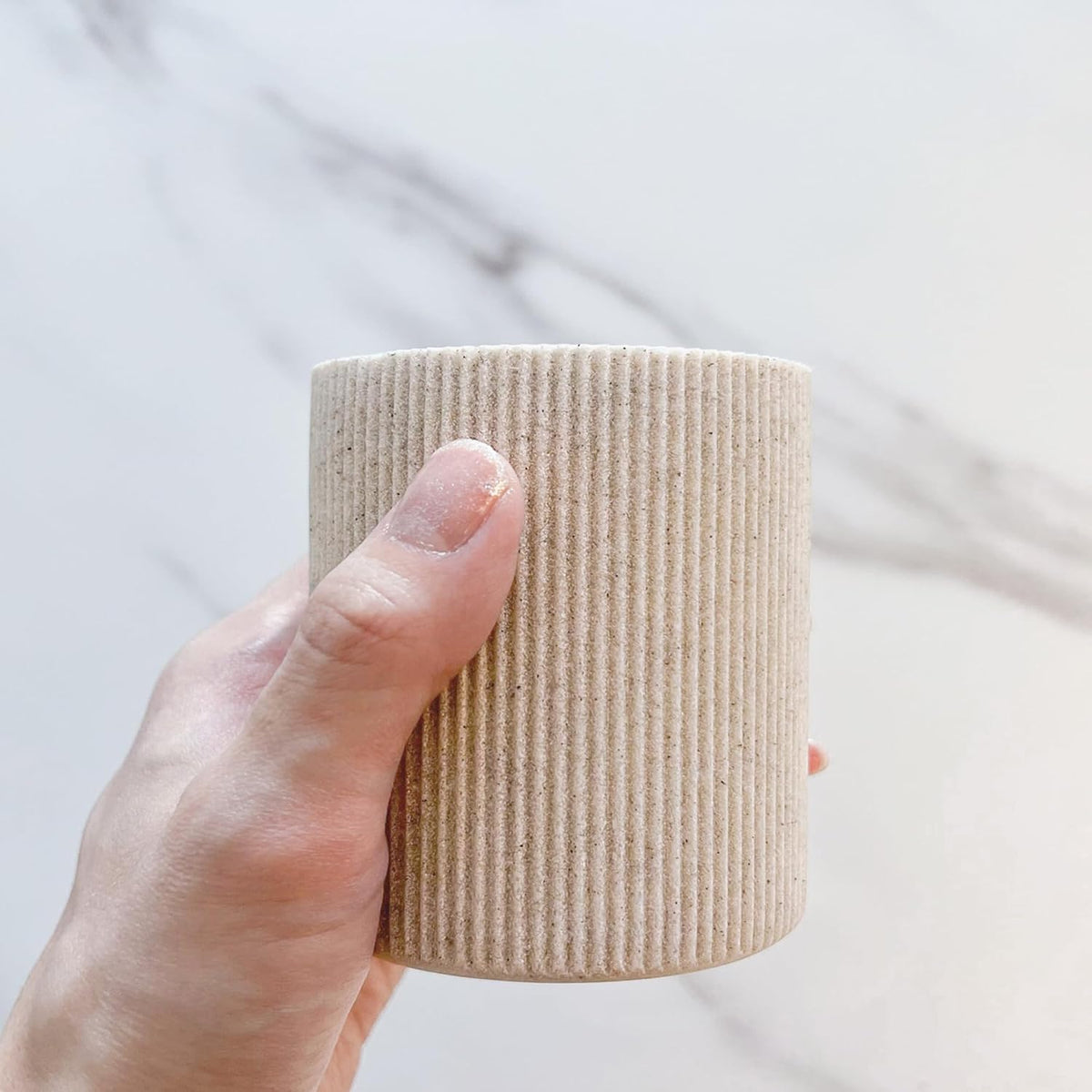 Small Sand Beige Toothbrush Holder for Bathroom Countertop, 7oz