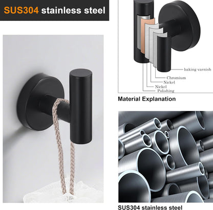 Nolimas Towel Coat Hook Matte Black SUS304 Stainless Steel Bathroom Clothes Cabinet Closet Sponges Robe Hook Wall Mounted Round Kitchen Heavy Duty Door Hanger 2 Packs