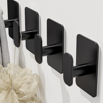 Large Heavy Duty Wall Hooks - 26lb Max, Stainless Steel Adhesive Towel Hooks for Hanging Towel, Coat, Robe, Hat, Sticky Towel Holder for Wall Mount in Bathroom, Shower, Kitchen (Black, 4 Pack)