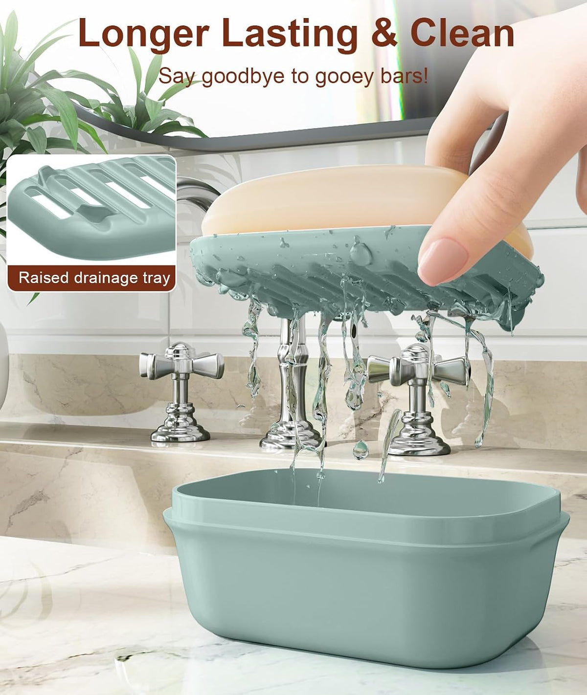 Quatish Leakproof Soap Dish with Lid & Draining Layer, Shatterproof Travel Bar Soap Holder Case Container, Portable Travel Size Toiletries Essentials for Camping, Gym, Bathroom, Greygreen