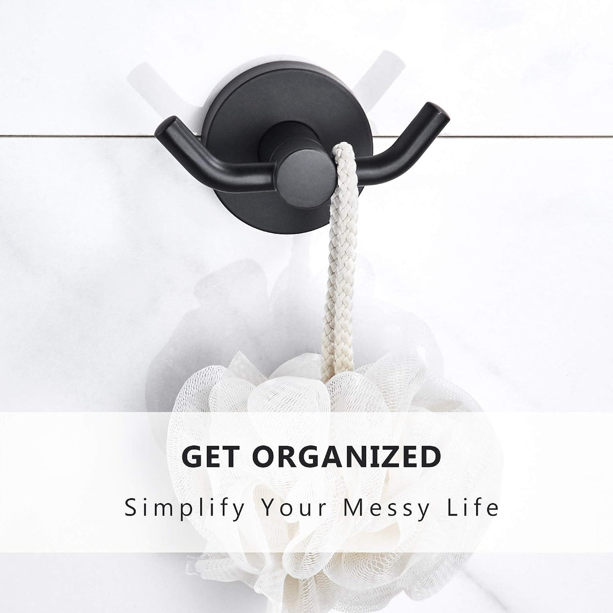 MARMOLUX ACC - Black Bathroom Hooks for Towels | Modern Black Hooks, Double Robe & Towel Hooks Ideal as Bathroom Towel Holder, Shower Wall, Kitchen Hand Towel Holder - Shower Hook