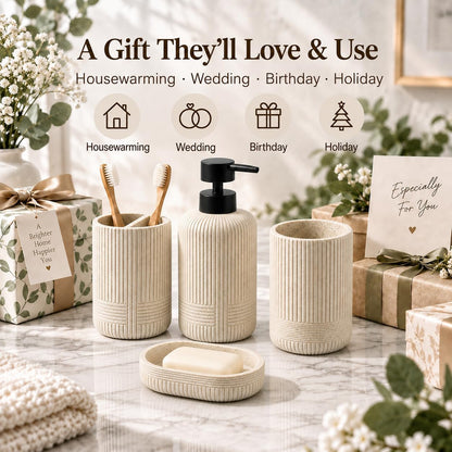 MRAXEL Beige Bathroom Accessory Set 4 Pieces, Toothbrush Holder Set, Resin
