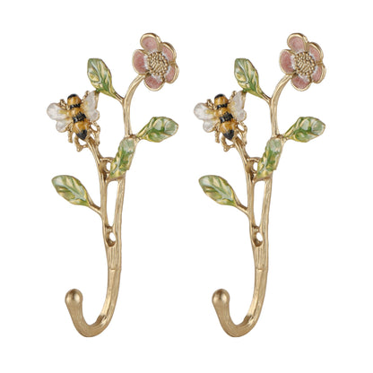 SOFFEE DESIGN 2pcs Metal Dark Gold Coat Hooks with 3D Bee & Flowers Shape, for Entryway, Bathroom, Bedroom Farmhouse Decoration