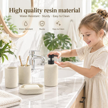 MRAXEL Beige Bathroom Accessory Set 4 Pieces, Toothbrush Holder Set, Resin