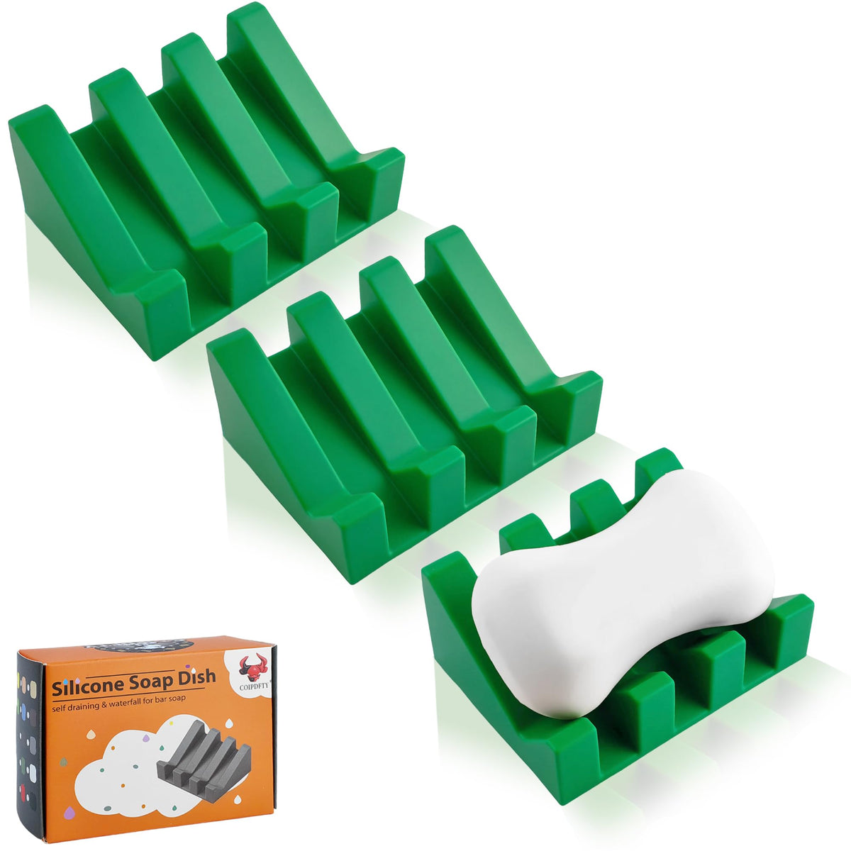 Self Draining Soap Dish Holder,Silicone Soap Dish,for Bathroom,Kitchen, Sponges，Can Extend Soap Life，Keep Soap Bars Dry and Easy Cleaning (Grey,2-Pack)