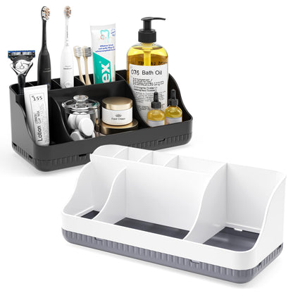 Bathroom Counter Organizer and Storage, 7 Slots Detachable Toothbrush Holders for Bathrooms, Anti-Slip Electric Toothbrush and Toothpaste Holder Countertop Vanity Organizer Accessories for Adults Kids