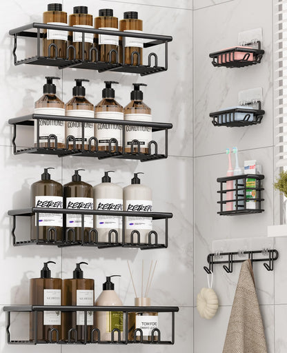 5 Pack Adhesive Bathroom Holders & Dispensers for Kids & Adults, Black