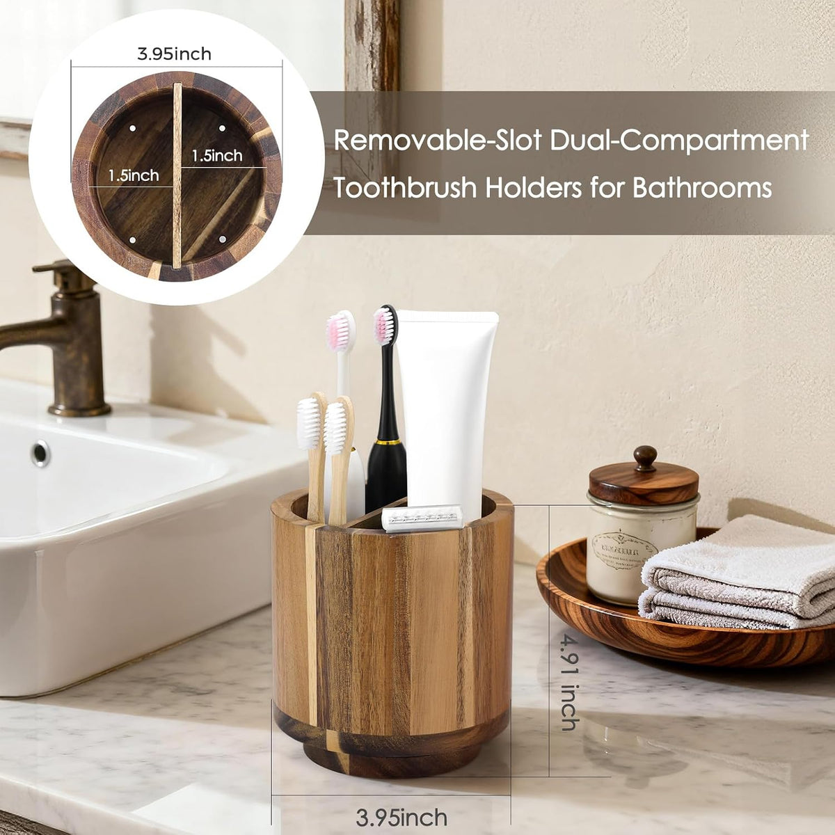 Toothbrush Holder for Bathrooms,Toothbrush Holders,Acacia Wood