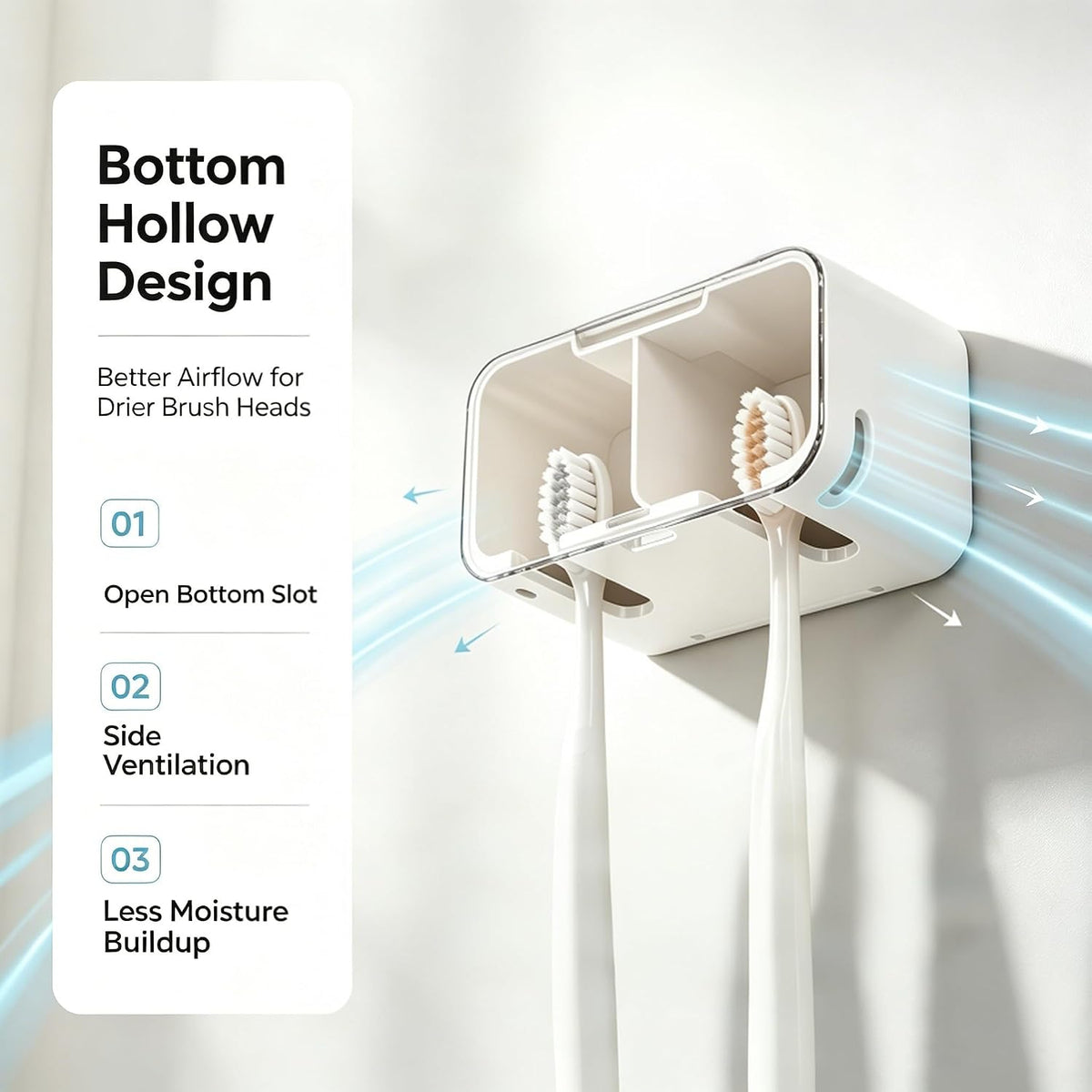Toothbrush Holder Wall Mounted with Pop-Up Waterproof Cover, 2 Slots & Ventilated, No-Drill Adhesive Bathroom Organizer, Detachable Easy Clean, Fits Most Manual & Electric Toothbrushes (1pc Grey)