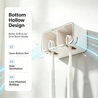 Toothbrush Holder Wall Mounted with Pop-Up Waterproof Cover, 2 Slots & Ventilated, No-Drill Adhesive Bathroom Organizer, Detachable Easy Clean, Fits Most Manual & Electric Toothbrushes (1pc Grey)