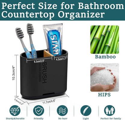 Bamboo Toothbrush Holder for Bathrooms Toothpaste Organizer, Small, Black