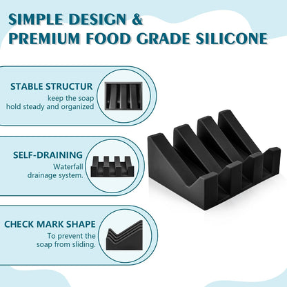 Self Draining Soap Dish Holder,Silicone Soap Dish,for Bathroom,Kitchen, Sponges，Can Extend Soap Life，Keep Soap Bars Dry and Easy Cleaning (Black,1-Pack)