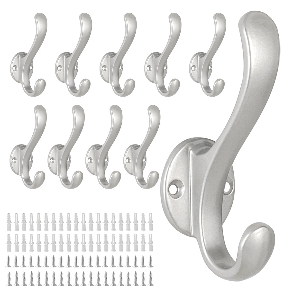 6 Pack Coat Hooks Wall Mount Heavy Duty Utility Retro Double Hooks for Hanging Coats,Hat, Towel, Key, Robe, Scarf, Bag, Cap (Black)