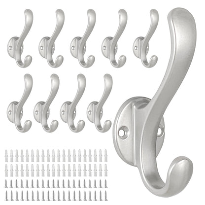 6 Pack Coat Hooks Wall Mount Heavy Duty Utility Retro Double Hooks for Hanging Coats,Hat, Towel, Key, Robe, Scarf, Bag, Cap (Black)