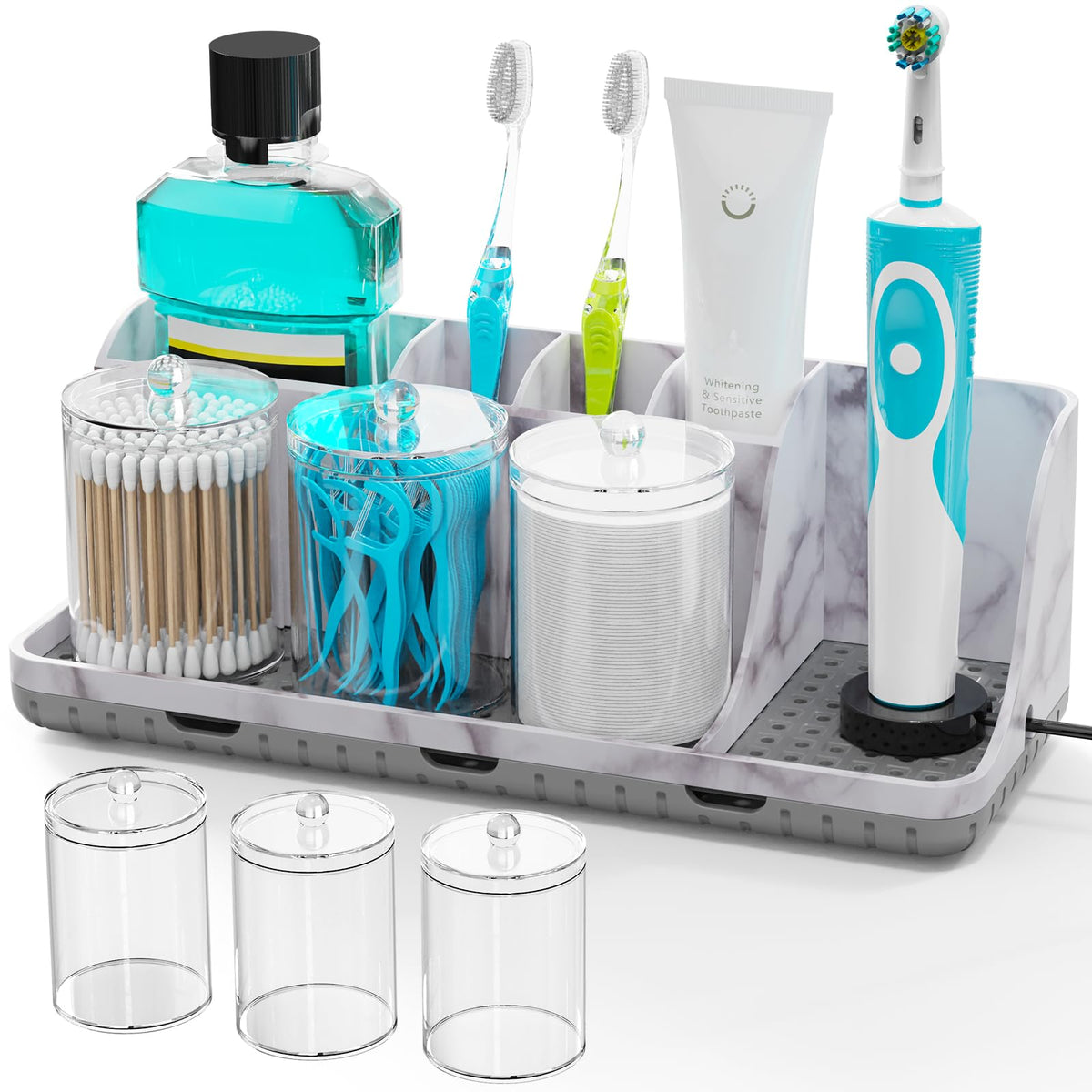 Bathroom Counter Organizers and Storage with 3 PCS Qtip Holder (White)