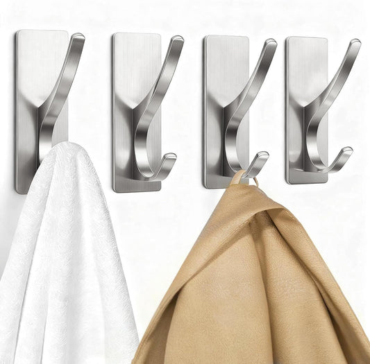 pickpiff Brush Nickel Self-Adhesive Hook, 13LB Hanger for Coat/Towel, 4 Pcs