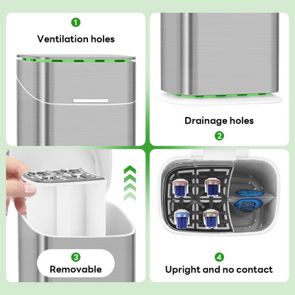 GFWARE Bathroom Toothbrush Holder with Cover, Ventilated & Drainage, Silver