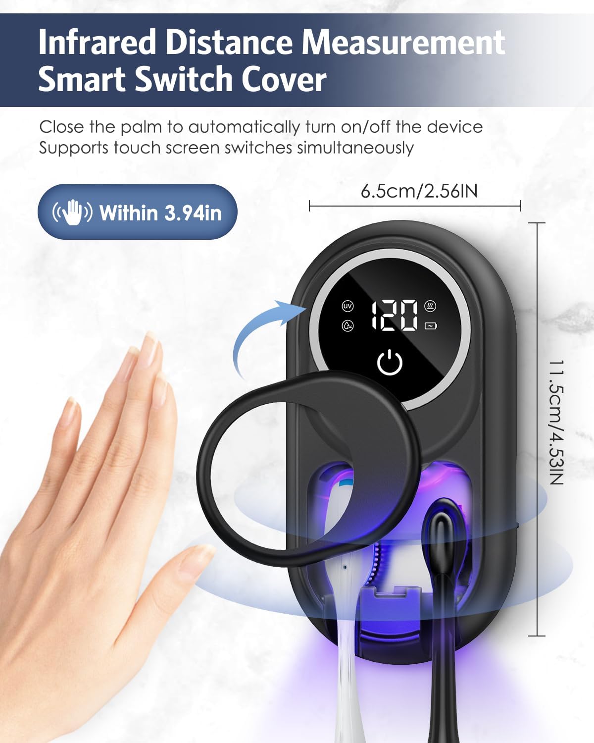 Toothbrush Sanitizer Holder, Upgraded UV Toothbrush Holder with Dual-Mode Clean & Fan Dry, LED Smart Screen, Auto-Inductive Cover, Toothbrush Wall Mounted Cleaner Organizer for Bathroom, Trip
