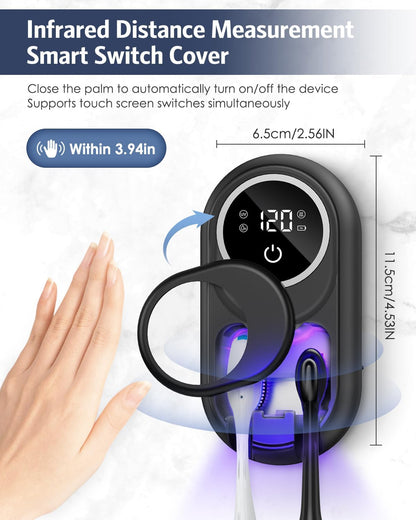 Toothbrush Sanitizer Holder, Upgraded UV Toothbrush Holder with Dual-Mode Clean & Fan Dry, LED Smart Screen, Auto-Inductive Cover, Toothbrush Wall Mounted Cleaner Organizer for Bathroom, Trip