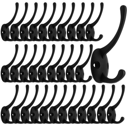 IBosins 12 Pack Black Double Coat Hooks Wall Mounted with 24 Screws